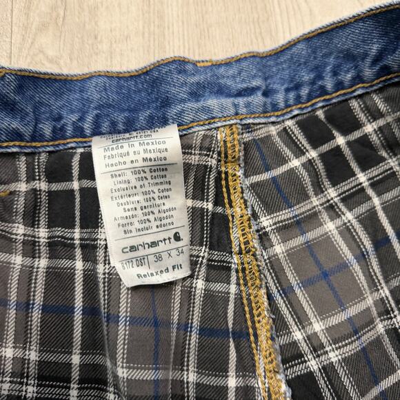 Carhartt Relaxed Fit Straight Leg Flannel Lined Jeans Men's 38x34 Blue Workwear - Picture 3 of 9